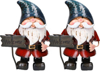 2PK Hand Painted Metal Garden Home Gnome With Welcome Sign Ornament