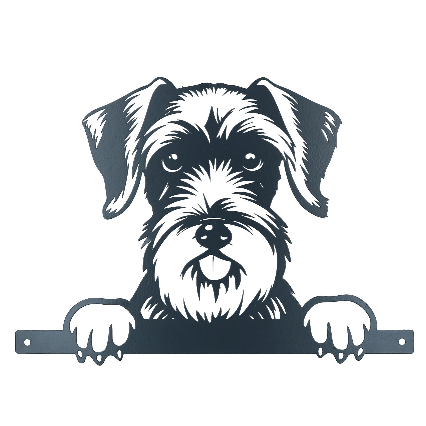 Black Metal Peeking Schnauzer Silhouette with Fixing Plate Garden Ornament Gift