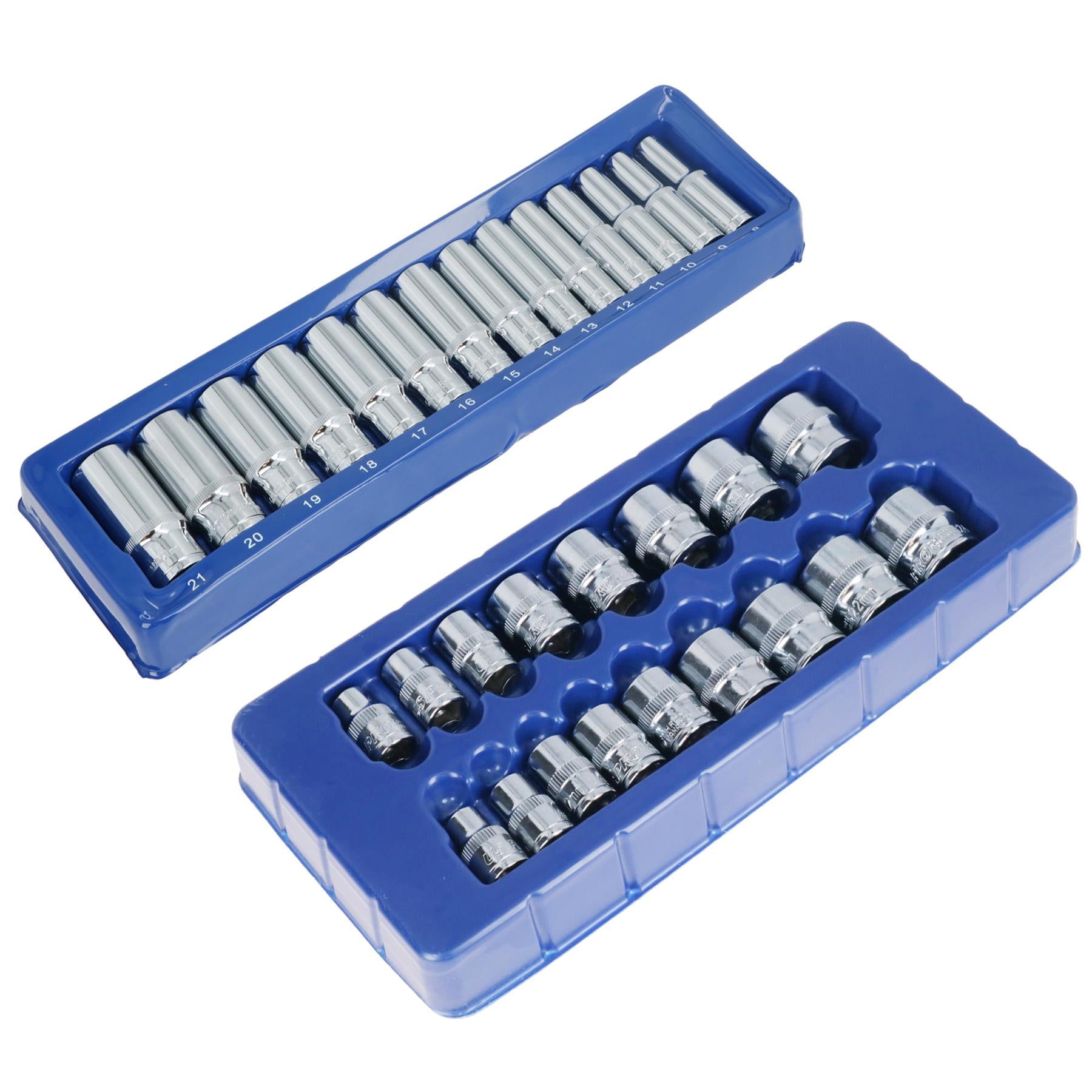 3/8" Drive Shallow And Deep Metric 6 Sided Single Hex Sockets 8mm - 21mm 31pc