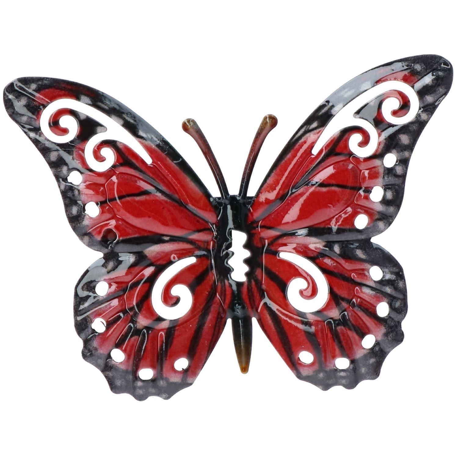Set of 12 Red Small Metal Butterflies Garden/Home Wall Art Ornament
