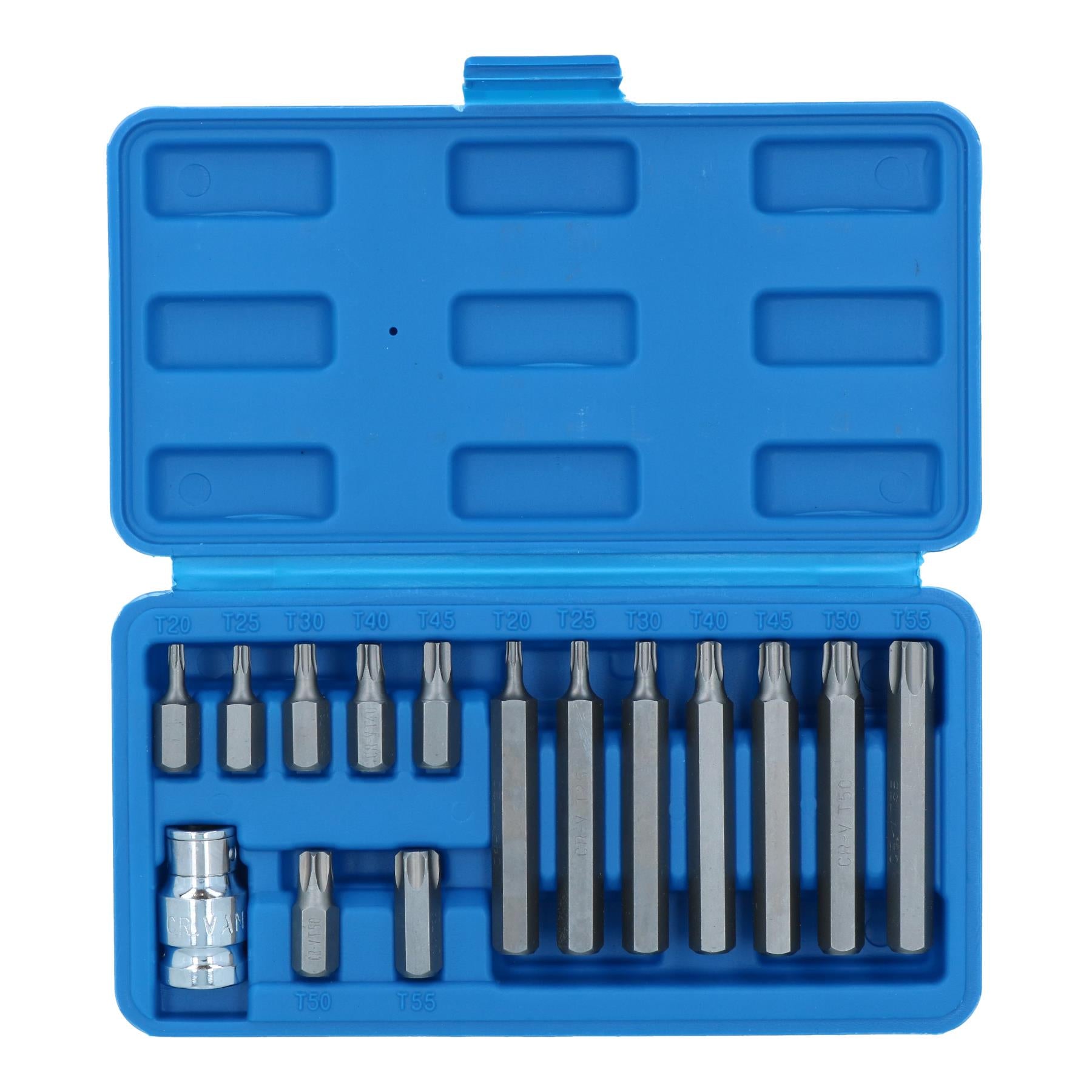 15pc Deep & Shallow Torx Star T20 - T55 Bit Set 1/2" Dr Male 30mm & 75mm
