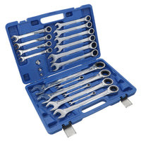 Jeu de clés mixtes à cliquet métriques MM 8 mm – 32 mm, 20 pièces + adaptateurs