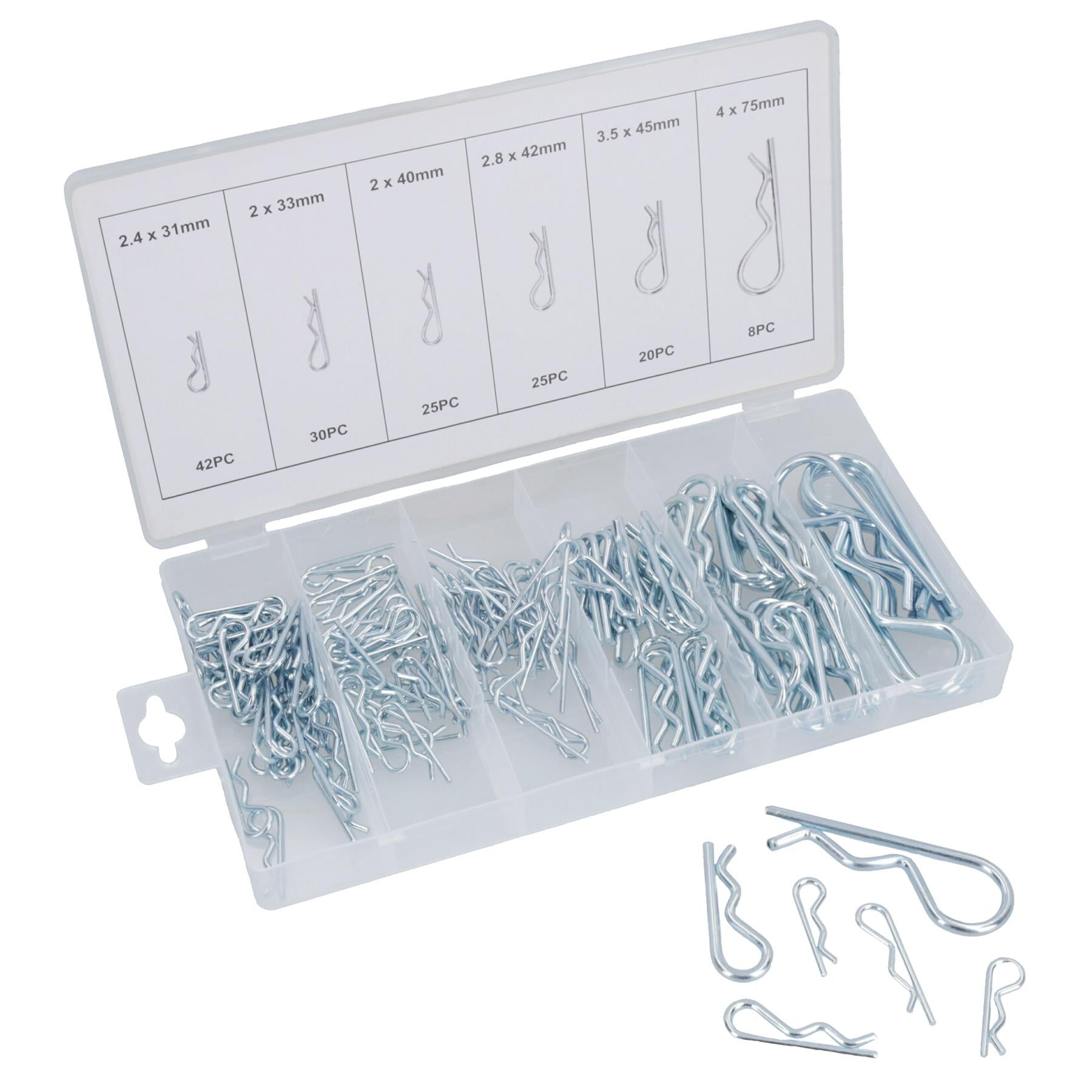 R Clips Hair Pin Hitch Lynch Cotter Assortment Kit 150pc AST07