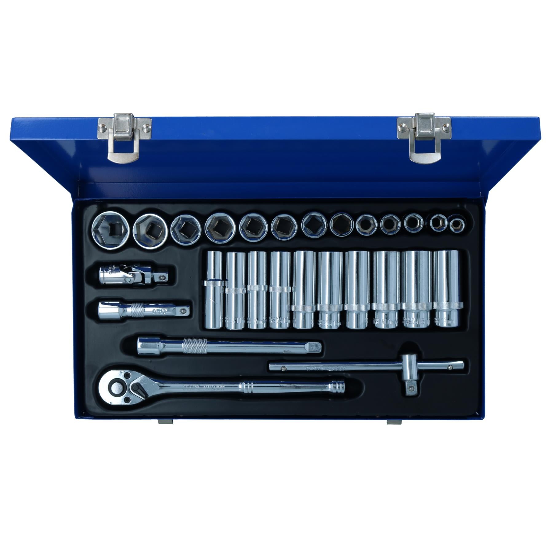 28pc 3/8" Drive Metric MM Shallow + Deep Socket And Accessory Set 8 – 24mm