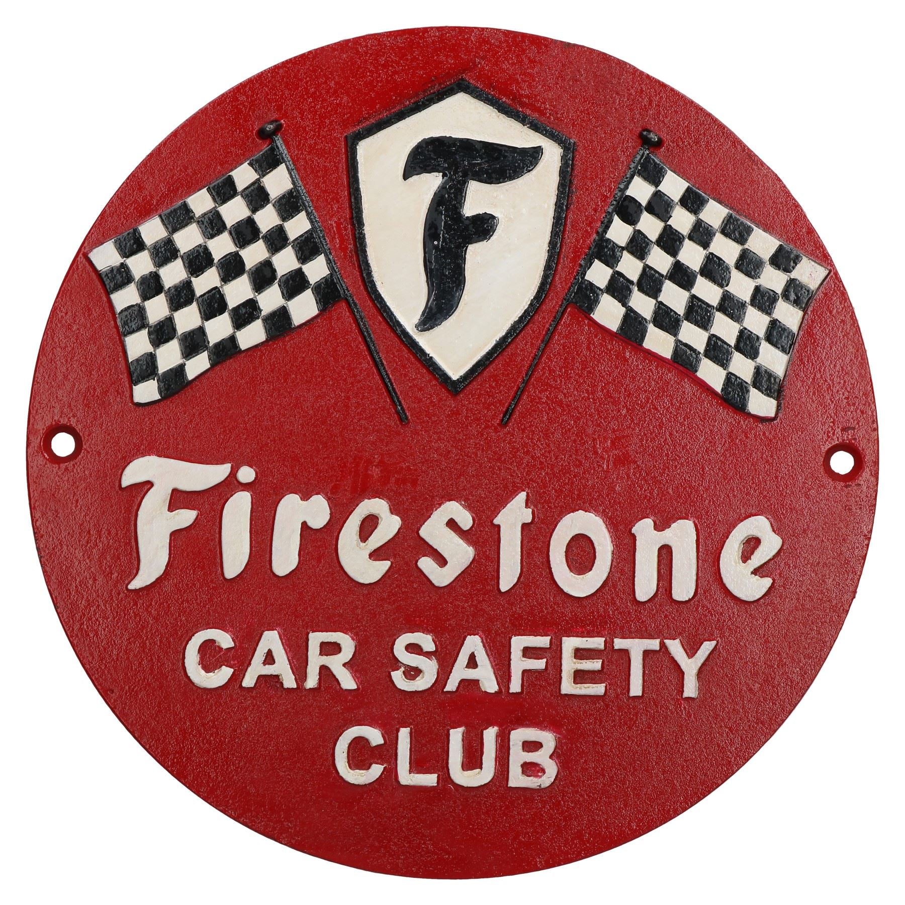 Firestone Car Safety Round Cast Iron Sign Plaque Wall Garage Workshop Shop