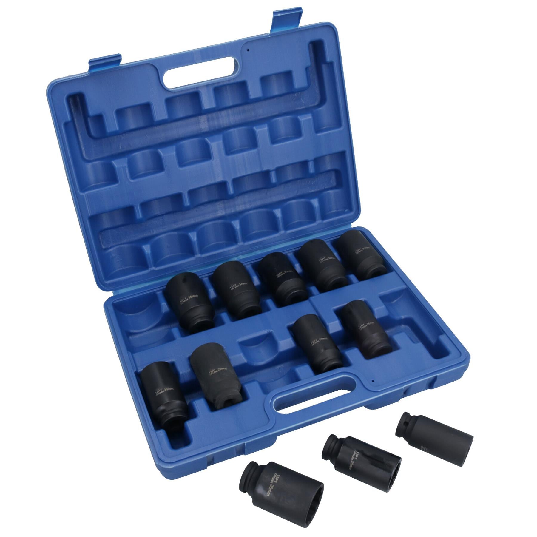 1/2in Drive Deep Metric Impact Impacted Socket Set 12 Sided 25mm – 36mm 12pc