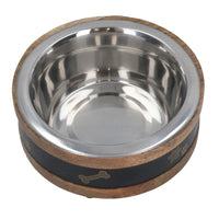 Medium Wooden Ring With Removal Metal Bowl Dog Puppy Food Water Dish