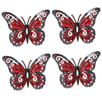 Set of 4 Red Small Metal Butterflies Garden/Home Wall Art Ornament