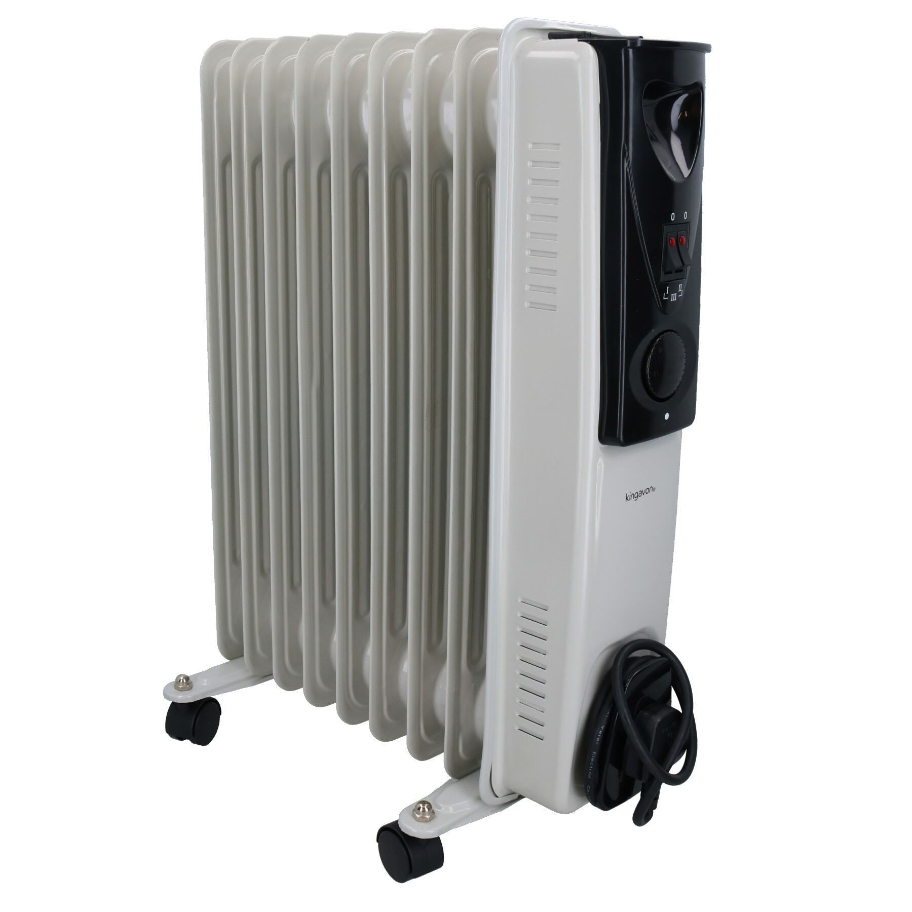 2KW 9 Fin Slim line Oil Filled Radiator Heater With Adjustable Thermostat White