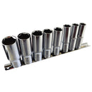 1/2" Drive Deep Metric Sockets 13mm - 24mm 6 sided on Rail 8pc By Bergen AU054