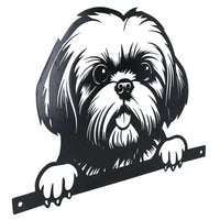 Black Metal Peeking Shih Tzu Silhouette with Fixing Plate Garden Ornament Gift