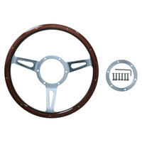 15" Traditional Classic Car Steering Wheel Riveted Woodrim 3 Spoke Centre 6 Hole