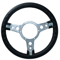 13" Traditional Classic Car Steering Wheel Black Leather 3 Spoke Centre 6 Hole