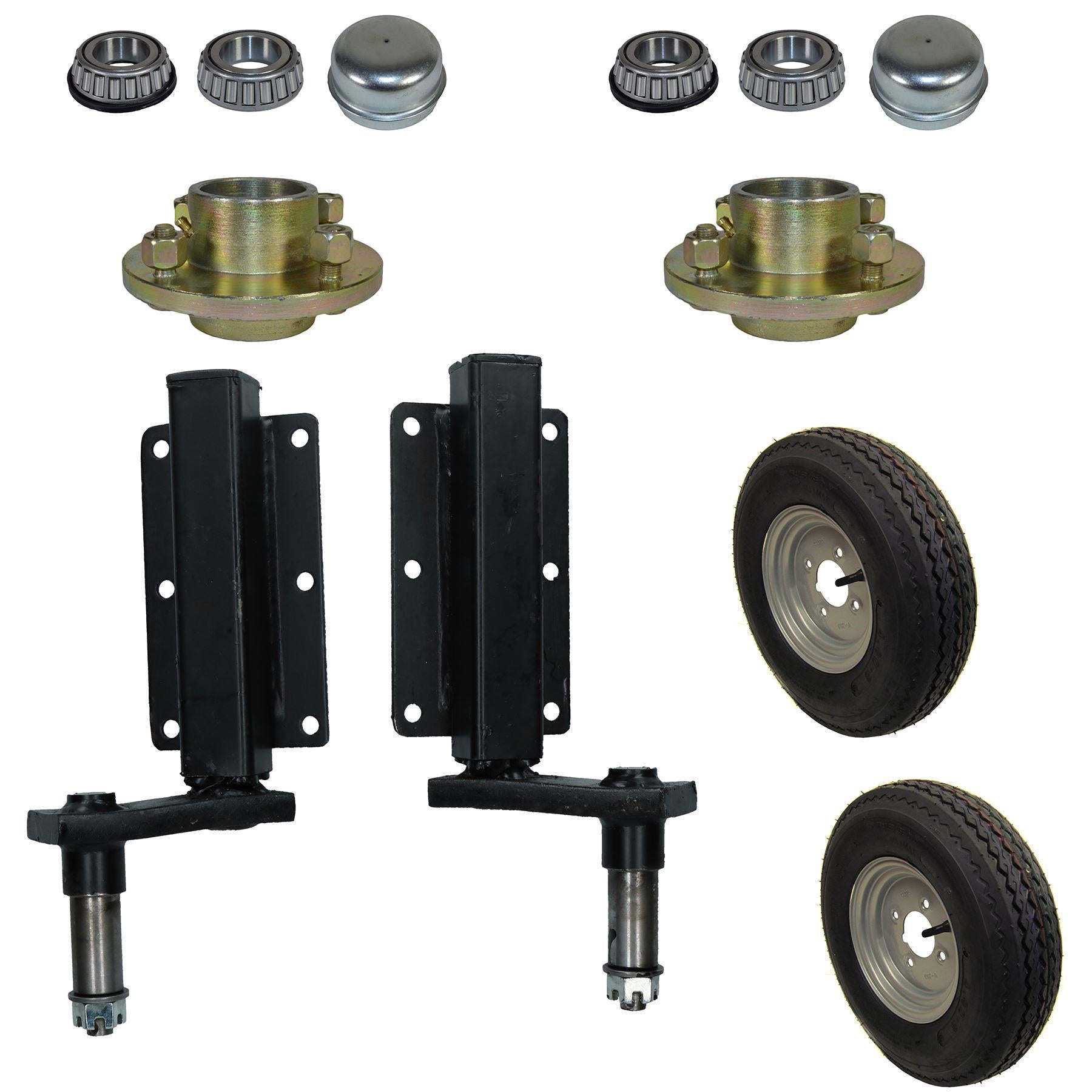 350kg Trailer Suspension Unit (Pair) & Cast Wheel Hubs & 400 - 8 Wheels 4" PCD
