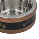 2 Medium Wooden Ring With Removal Metal Bowl Dog Puppy Food Water Dish