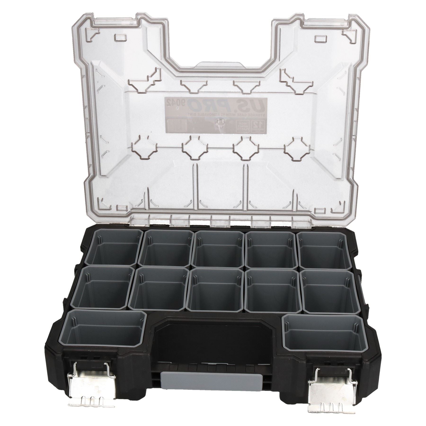 Heavy Duty Storage Case With 12 Removable Compartments Holder Metal Clips