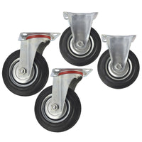 5" (125mm) Rubber Fixed and Swivel Castor Wheel Trolley Caster (4 Pack) CST06_07