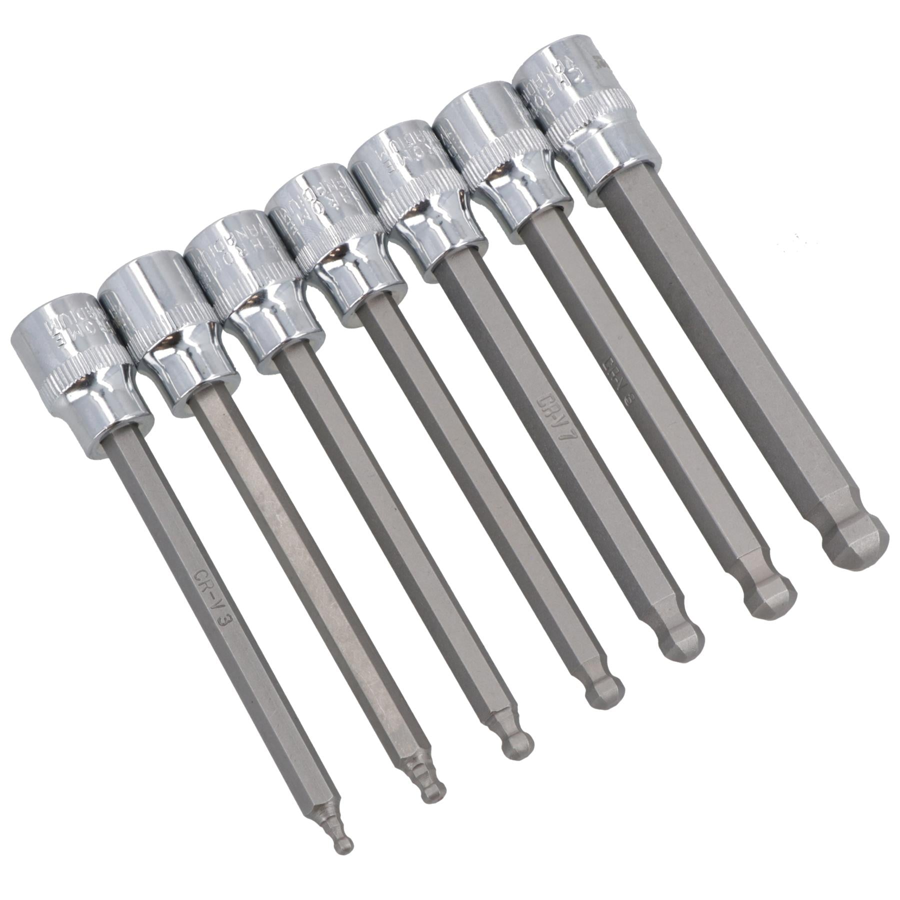 7pc 3/8" Drive Ball Ended Metric Extra Long Allen Hex Keys 3 - 10mm Bit Sockets