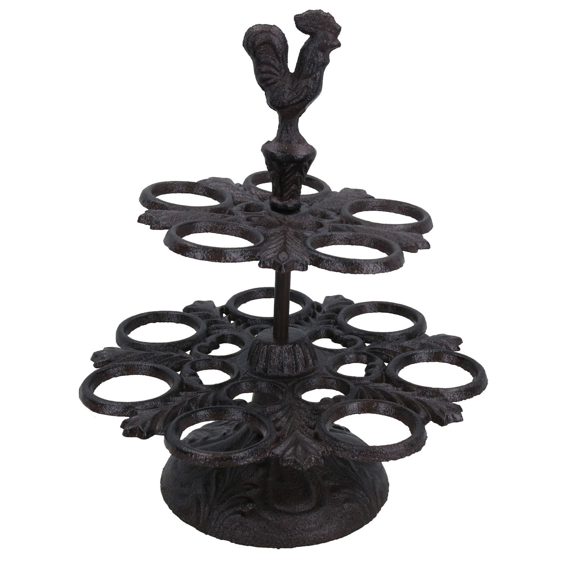 Rooster Cockerel 2 Tier 12 Egg Holder Rack Basket Cast Iron Kitchen Chicken