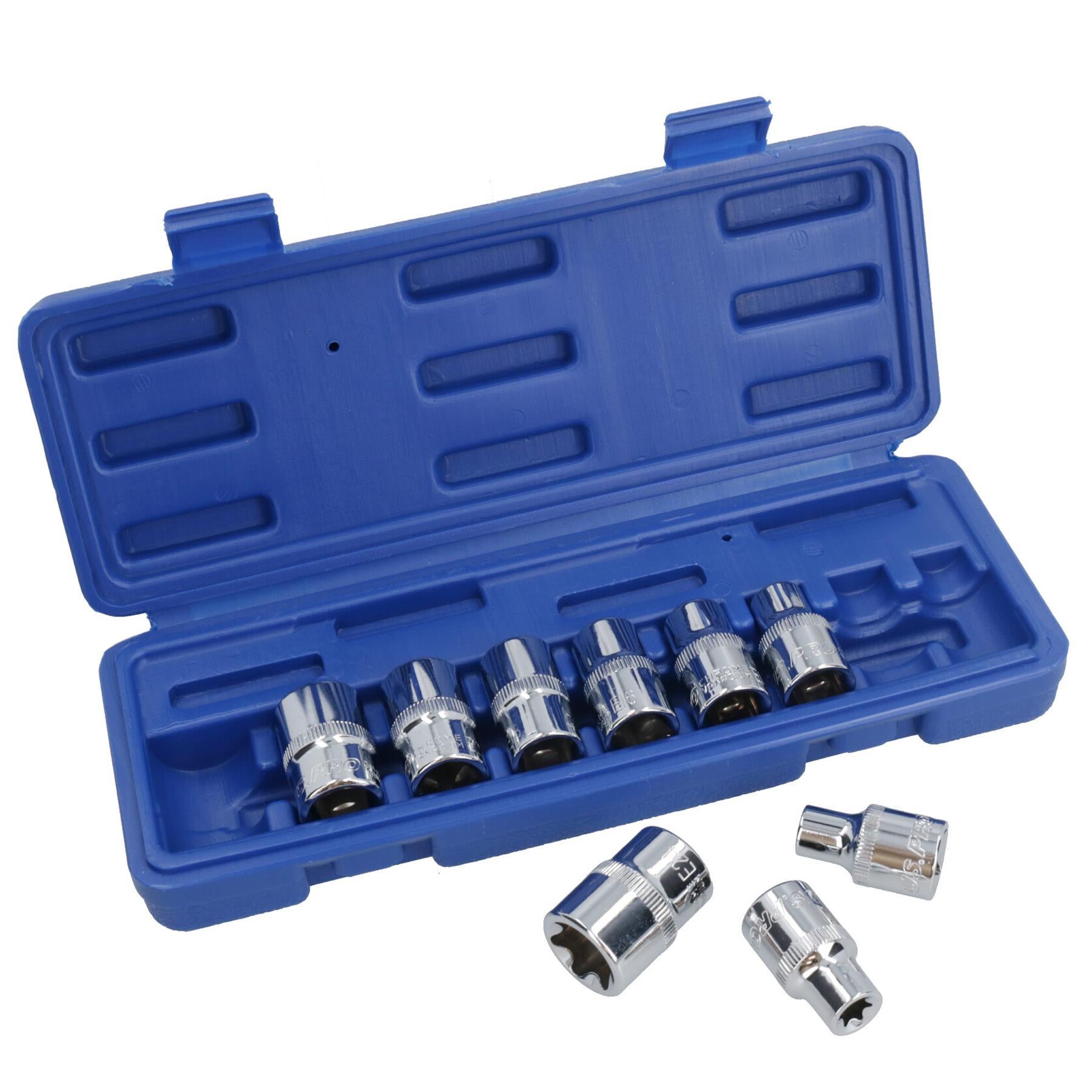 1/2" Drive Straight Ratchet + Female Torx Star E sockets E10 – E24 10pc Set