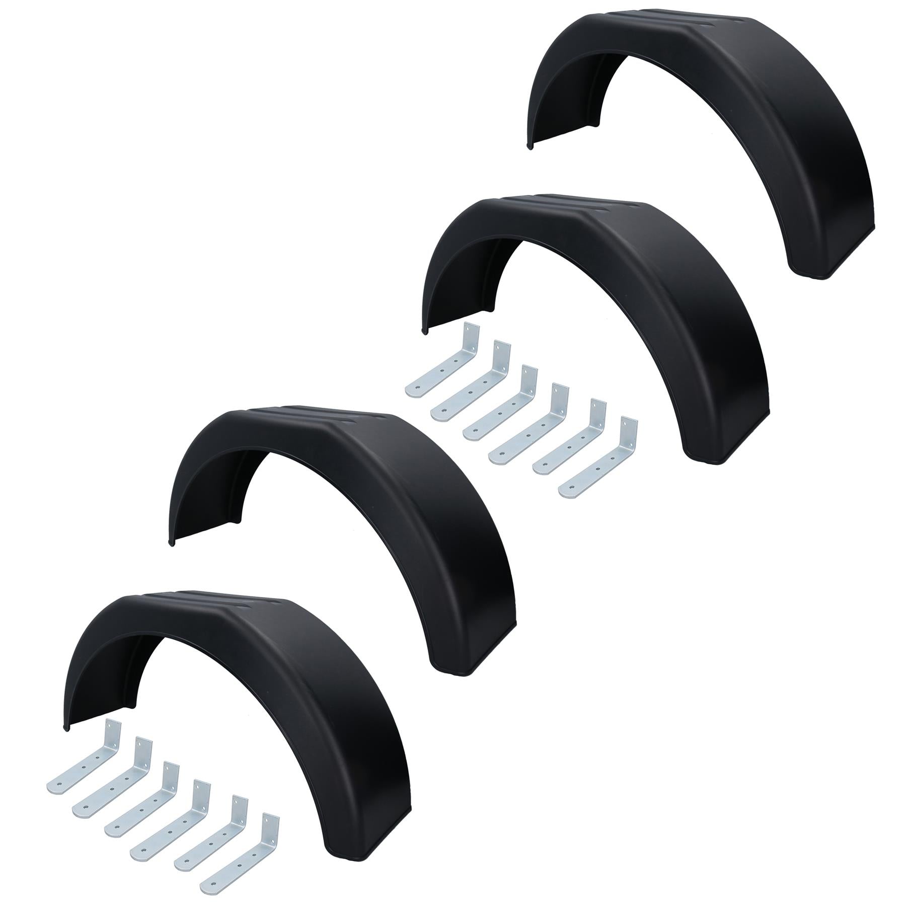 4 x 14 Inch Plastic Trailer Mudguard Wheel Arch Wing Fender + 12 x Fixing Brackets