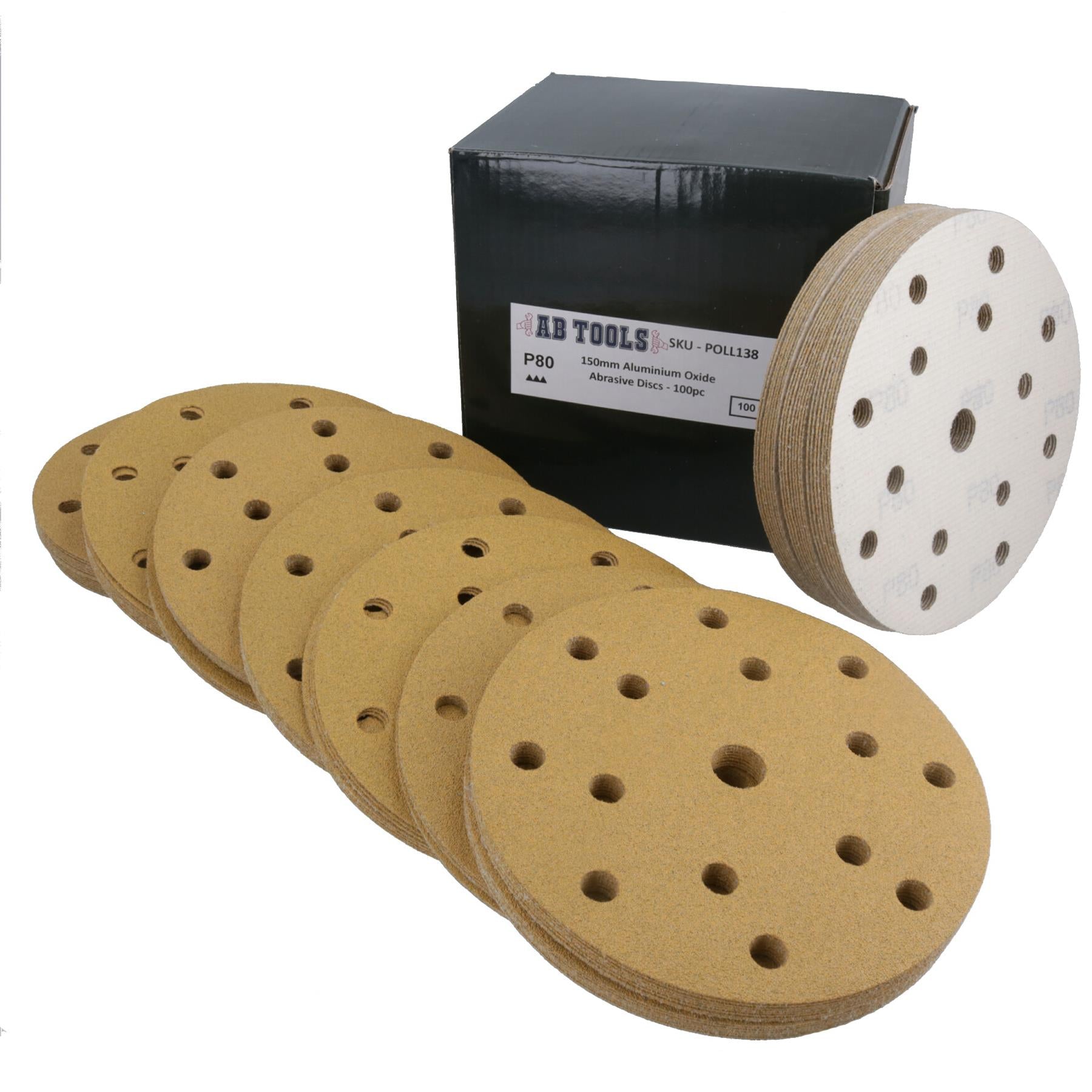 150mm Sanding Discs Aluminium Oxide Abrasive 80 Grit 15 Hole Hook + Loop