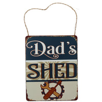 Panneau métallique rétro à suspendre « Dad's Shed » pour garage/maison, trous pré-perforés 20 x 25 cm