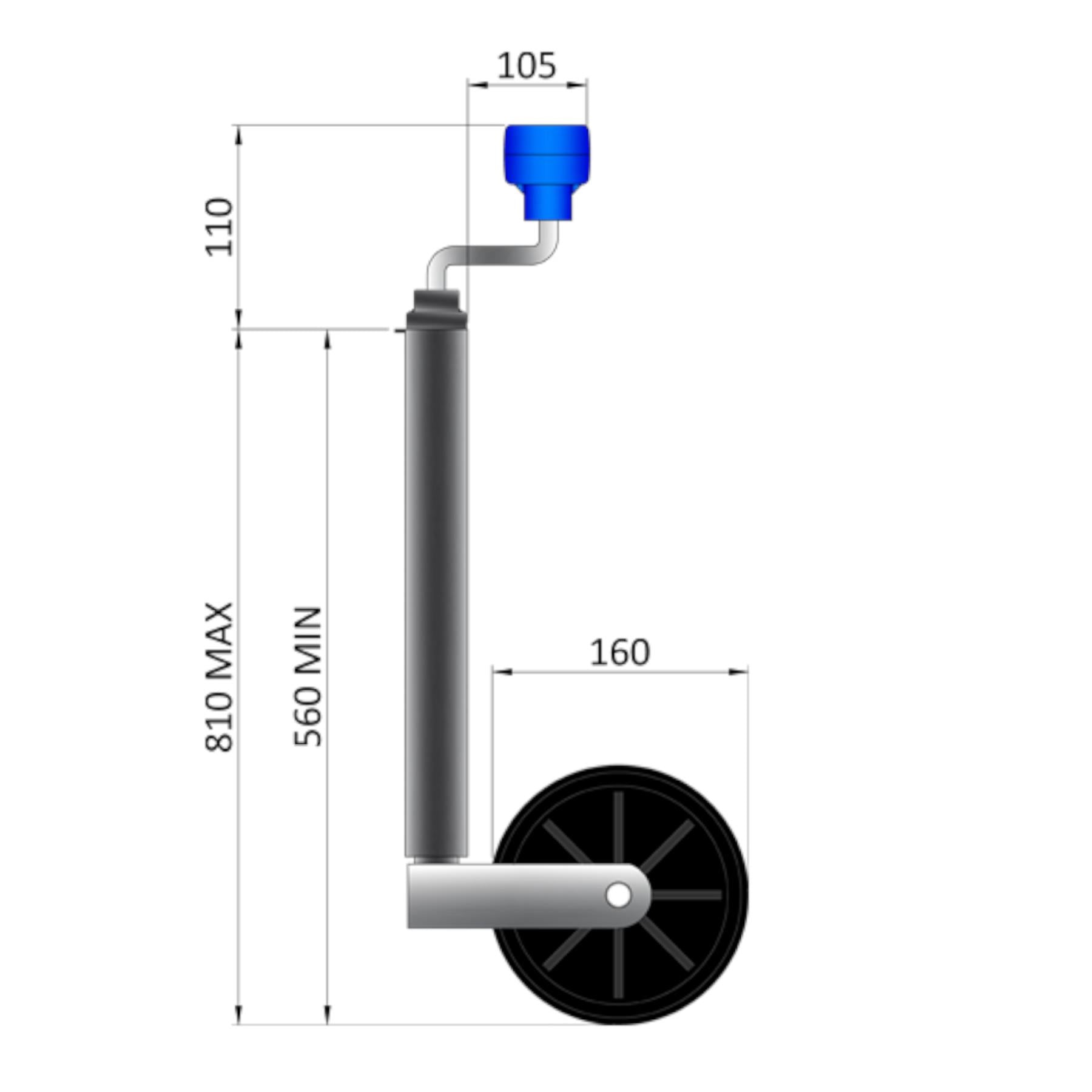 Roue jockey 34 mm avec support de serrage pour Erde Daxara TR004_TR184