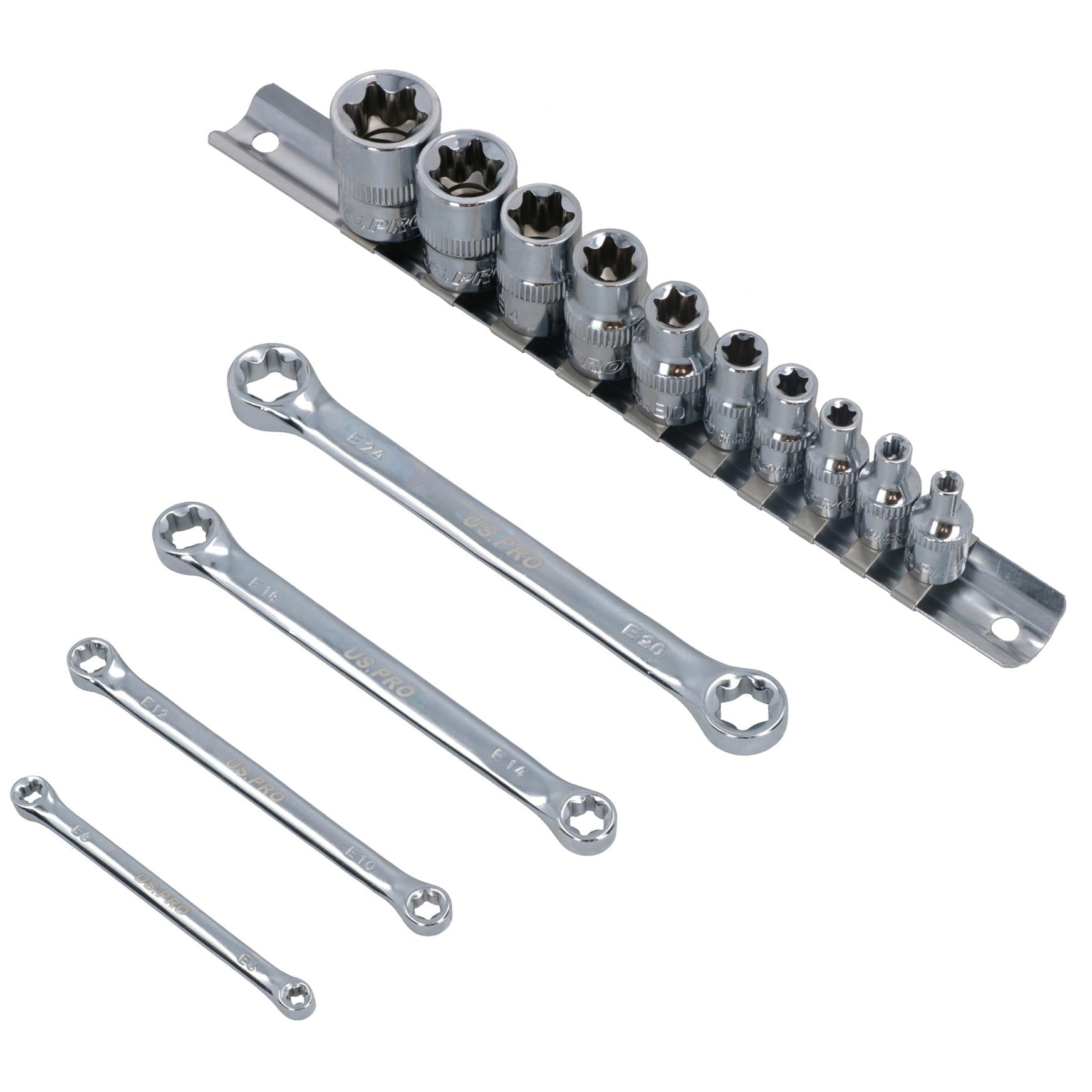 Female E Torx Star Sockets E4 – E18 1/4" + 3/8” Drive + Spanners E6 – E24