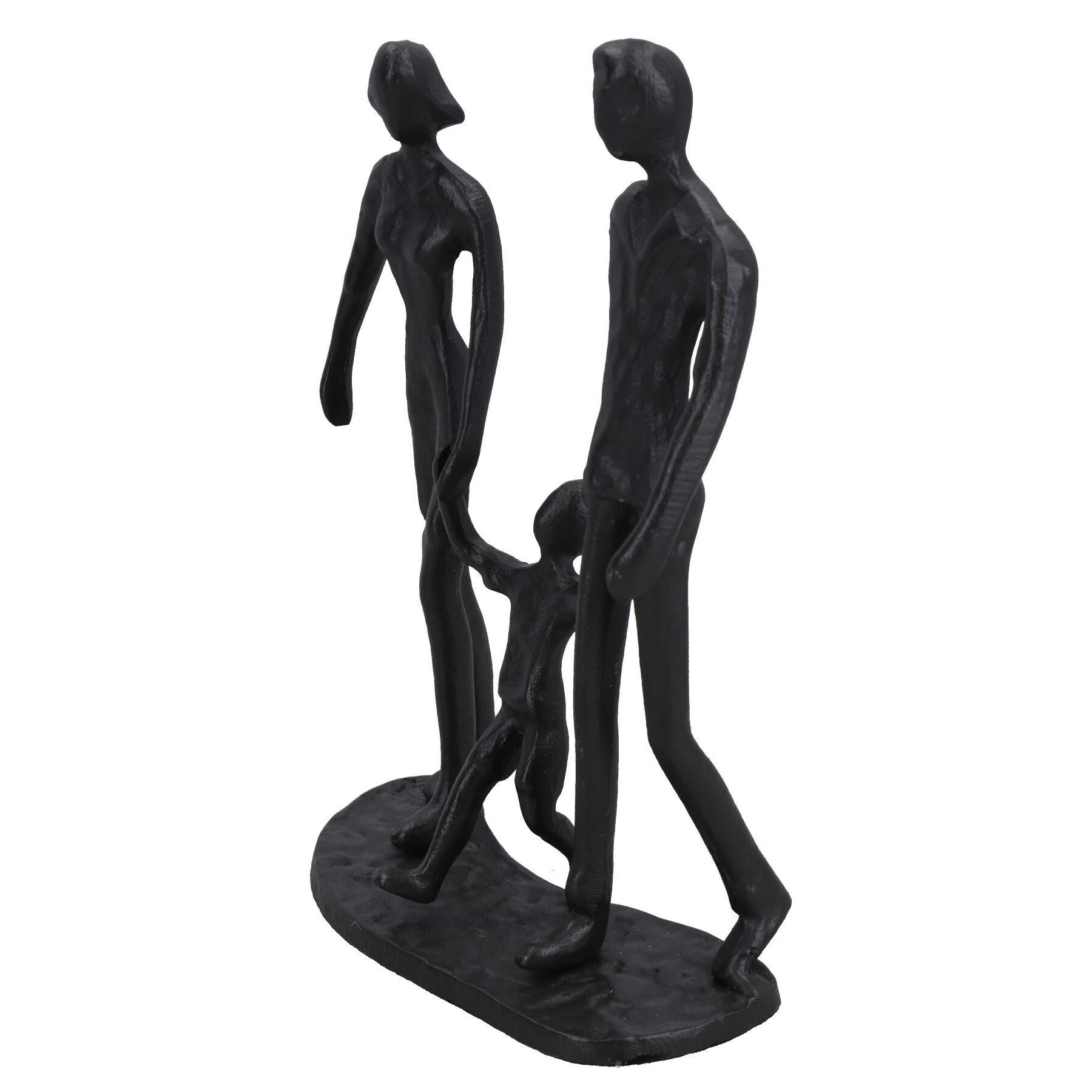 Famille de 3 personnes se tenant la main Silhouette Figurine Statue Décoration de maison Ornement en métal