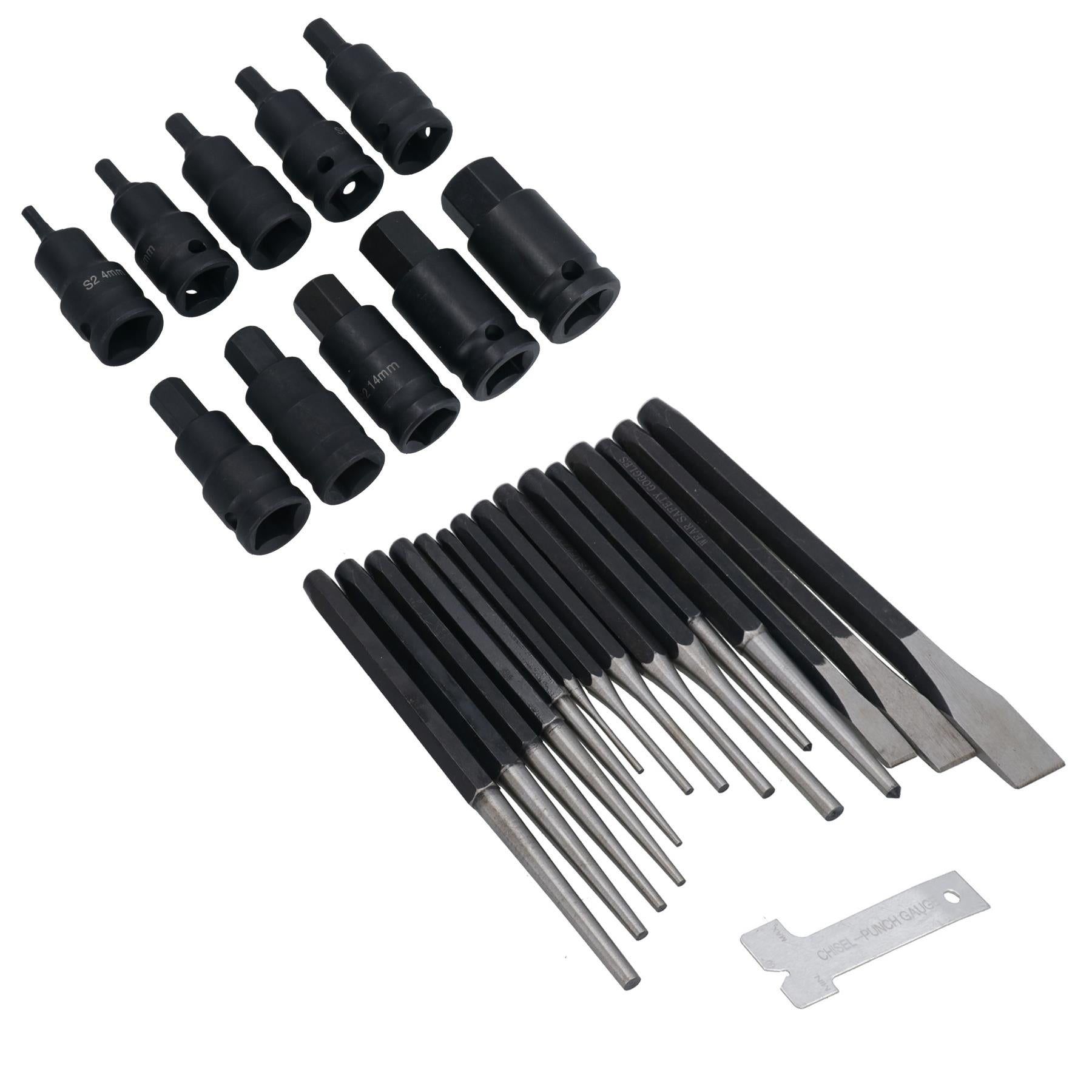 10pc Impact Hex Bit Socket Set 1/2'' Drive 4mm to 19mm &16pc Punch & Chisel Set