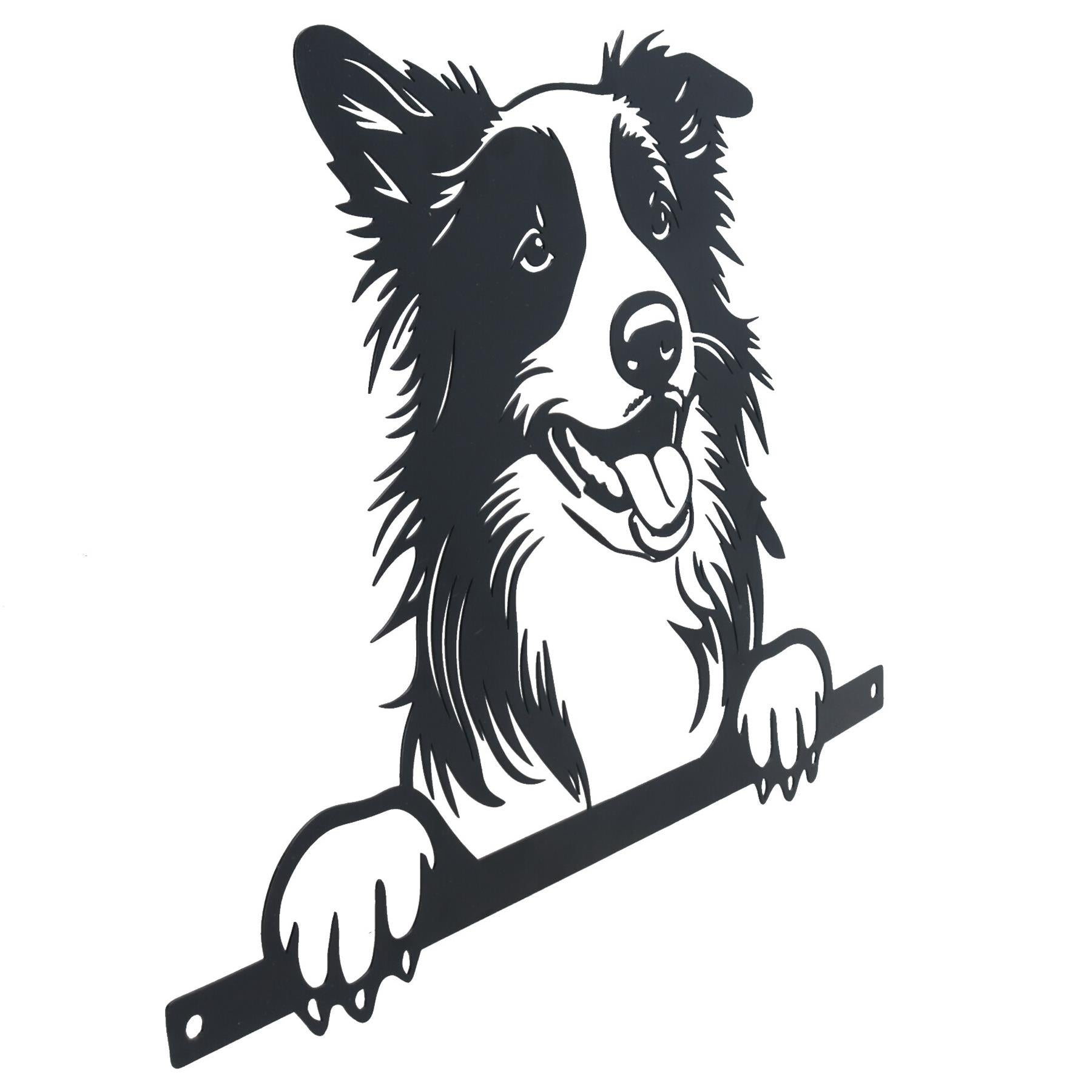 Black Metal Peeking Collie Silhouette with Fixing Plate Garden Ornament Gift