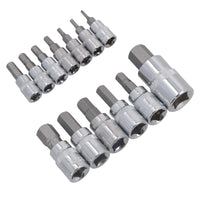 Jeu de 13 douilles Allen/Hexagonales métriques 1/4", 3/8" et 1/2" AT748