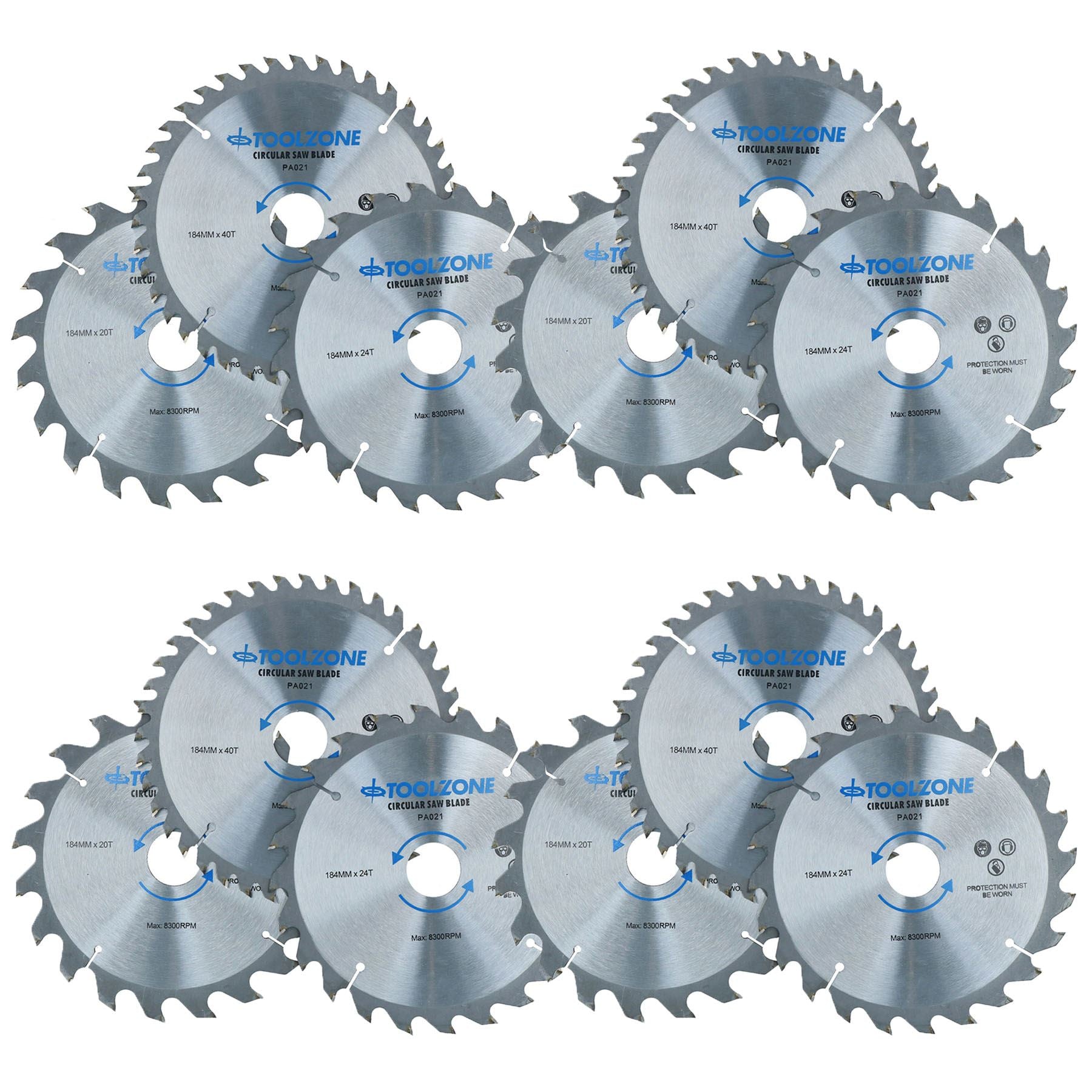 184mm TCT Circular Saw Blades Coarse – Fine 20 24 40 Teeth + Adaptor Rings