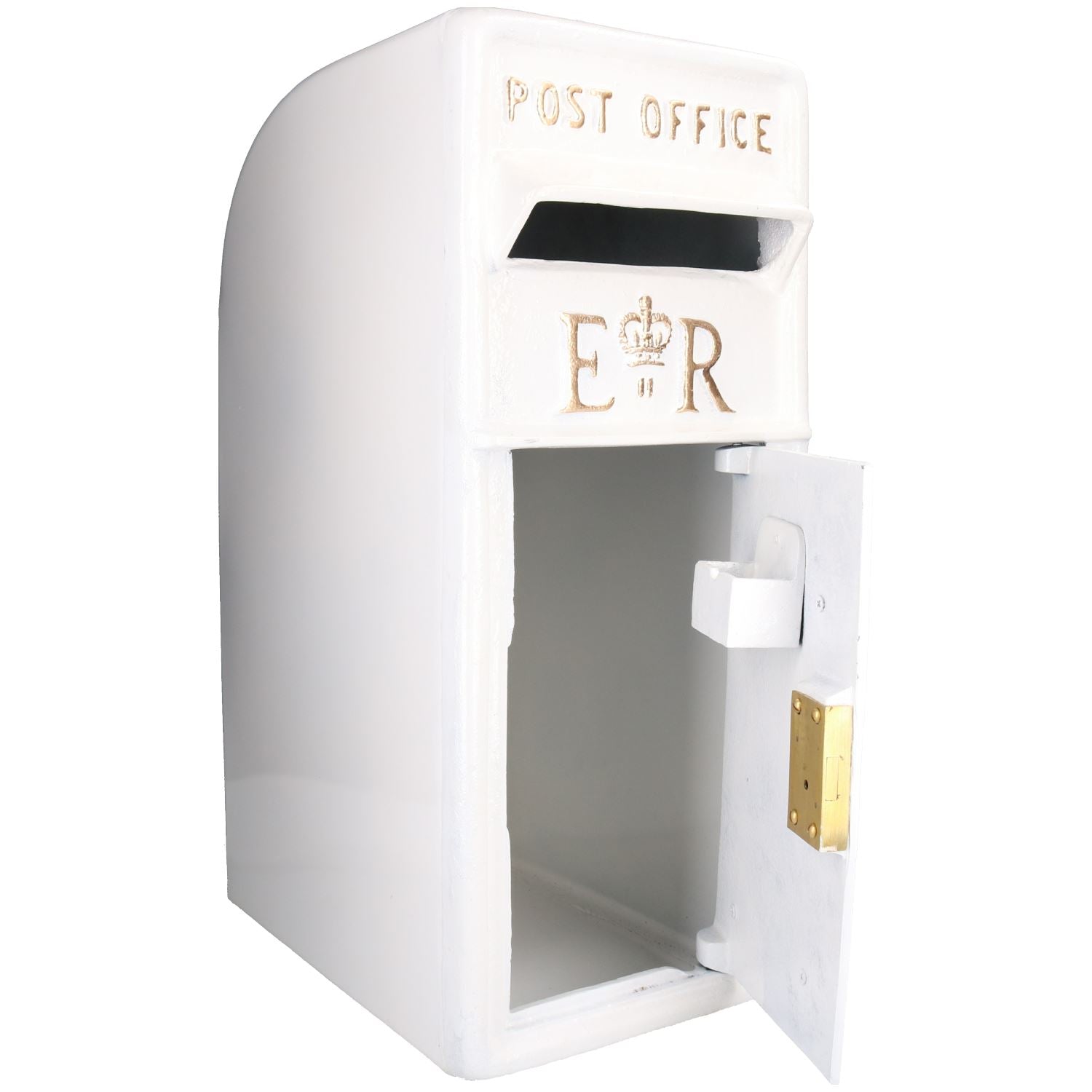 White ER Royal Mail Post Mail Letter Box Replica Cast Iron Post Office Lockable