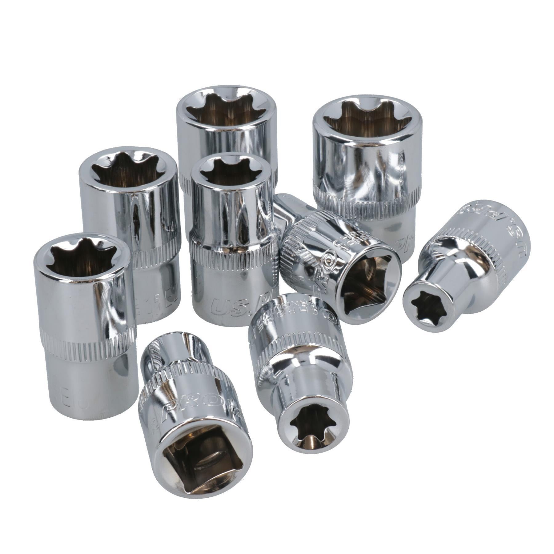 1/2" Drive Straight Ratchet + Female Torx Star E sockets E10 – E24 10pc Set