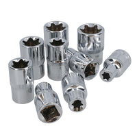 1/2" Drive Straight Ratchet + Female Torx Star E sockets E10 – E24 10pc Set