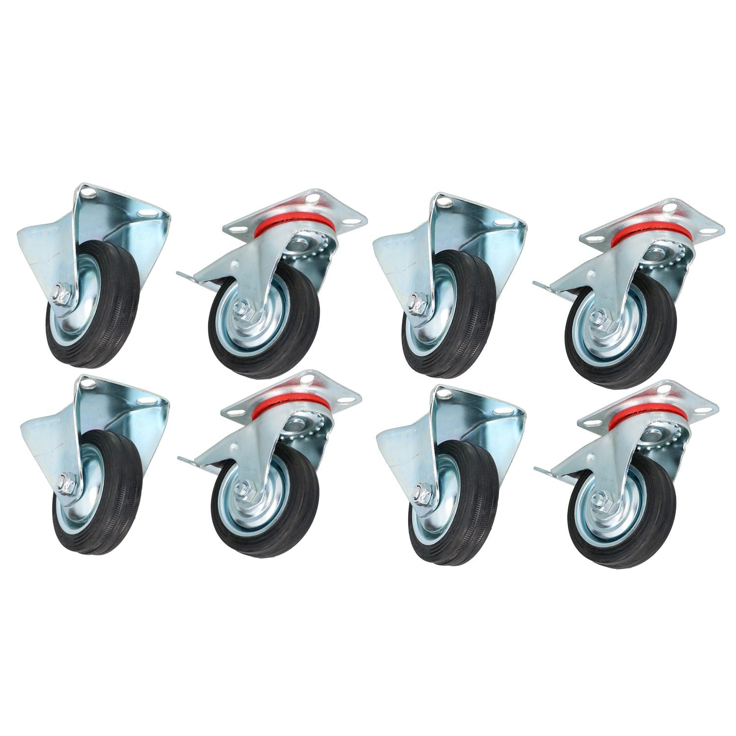 3” 75mm Fixed + Swivel Castors with Brakes Wheels Trolley Furniture 8 Pack