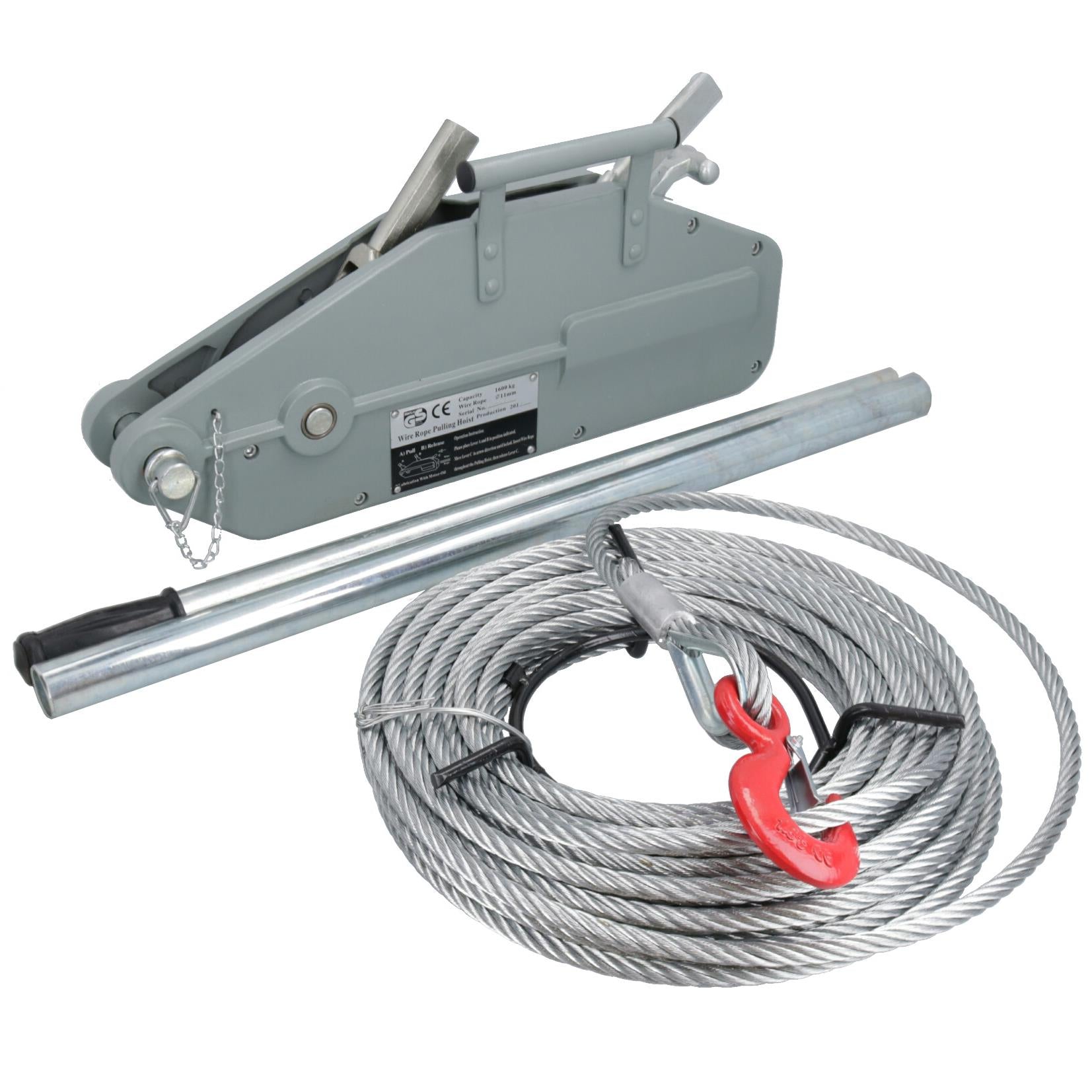 Manual Cable Puller Hand Winch Lifter Mover Turfer Hoist 1600kg 20m Wire Rope