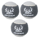 3PK Dog Festive Christmas Gift Grey 'Merry Christmas' Tennis Ball in Gift Box - 6cm