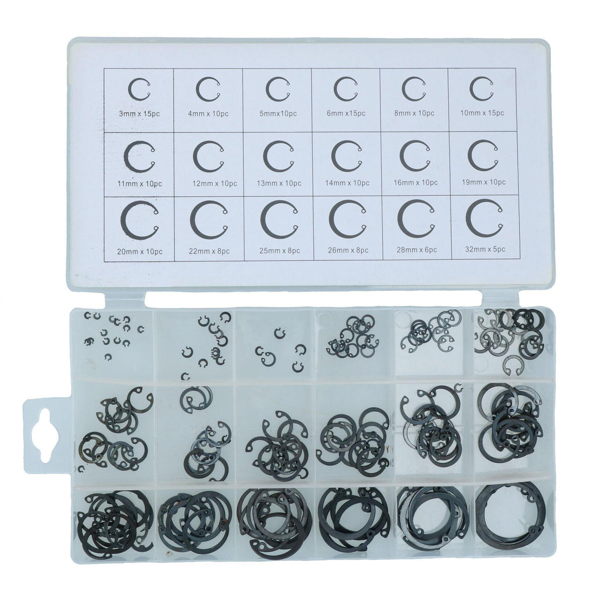 Assortiment de circlips externes / anneaux de retenue à pression 300 pièces AST01