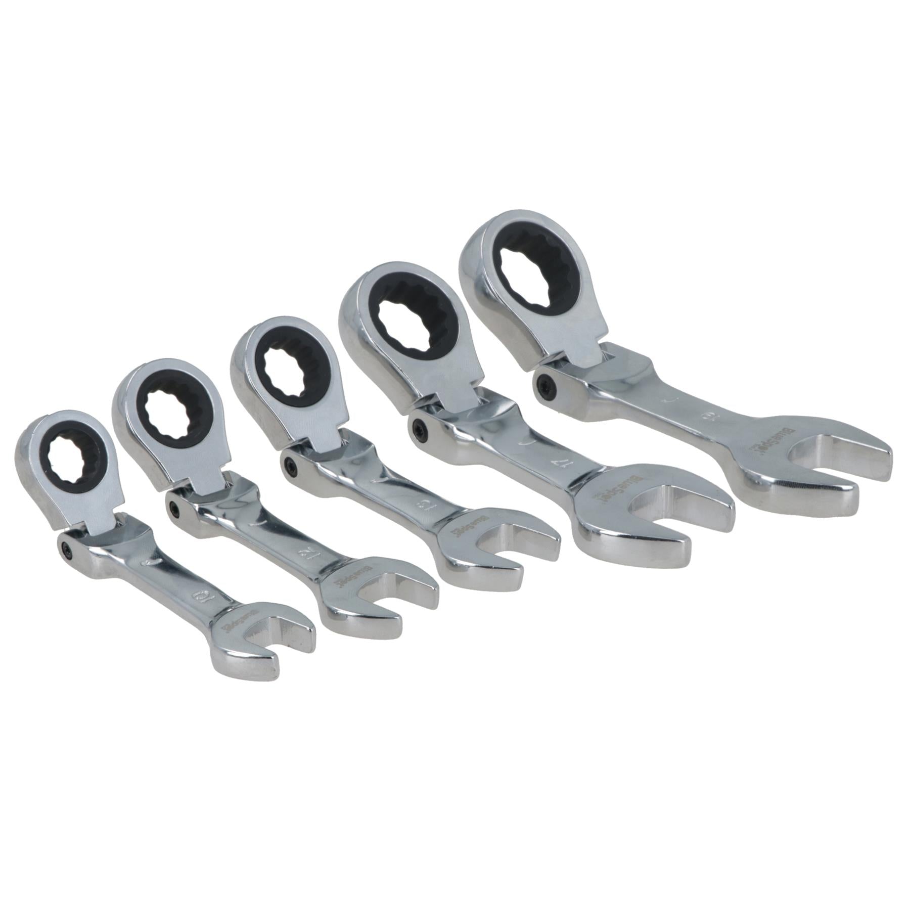 5pc Metric Stubby Flexible Ratchet Combination Spanner Set 10mm - 19mm