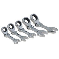 5pc Metric Stubby Flexible Ratchet Combination Spanner Set 10mm - 19mm