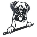 Black Metal Peeking Pug Silhouette with Fixing Plate Garden Ornament Gift
