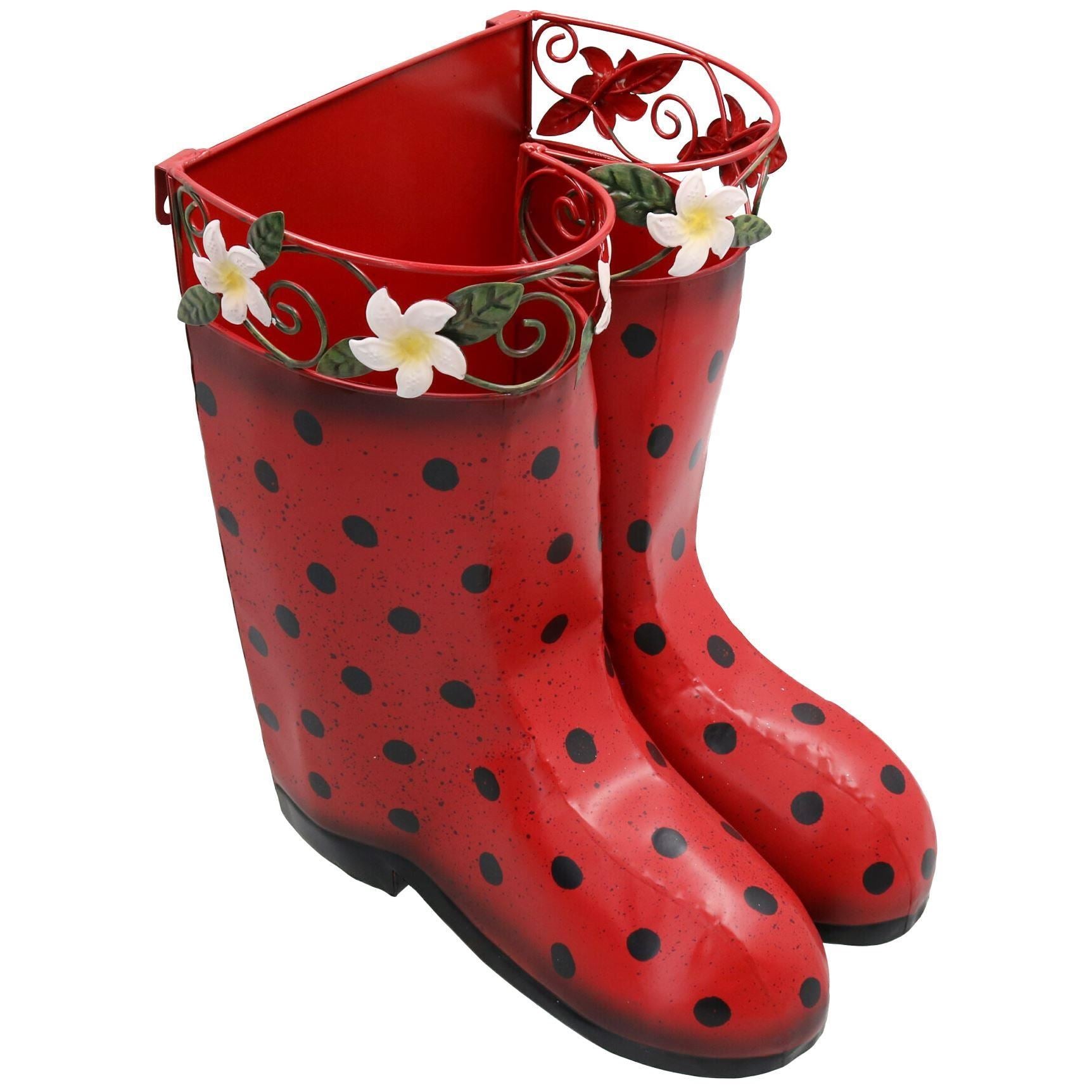 2PK Red Hanging Pair of Wellies Metal Planter Garden Gift Ornament 20x24x30cm