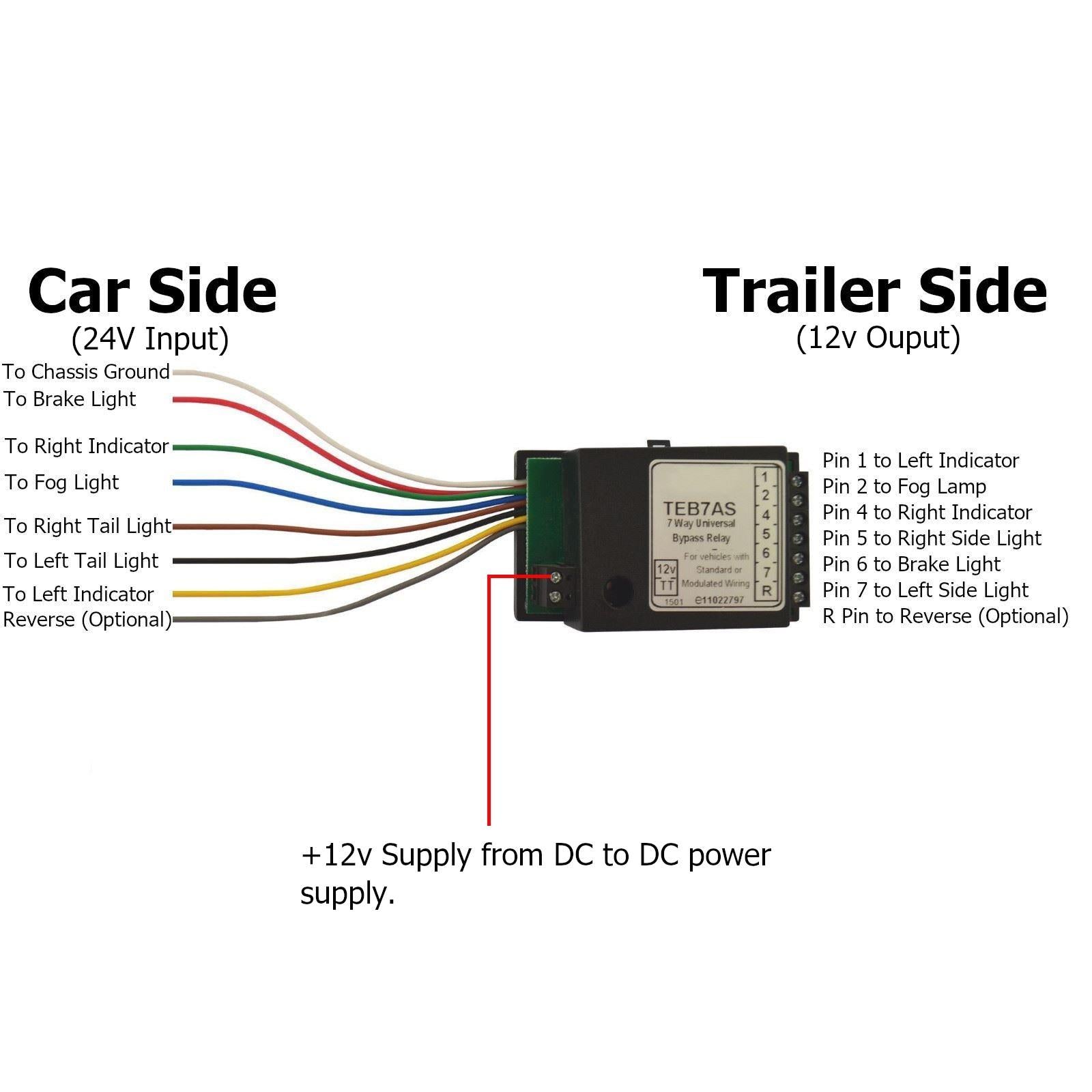 24v to 12v Towbar Electrics Bypass Relay Wiring Convertor Trailer Lights