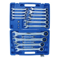 Jeu de clés mixtes à cliquet métriques MM 8 mm – 32 mm, 20 pièces + adaptateurs