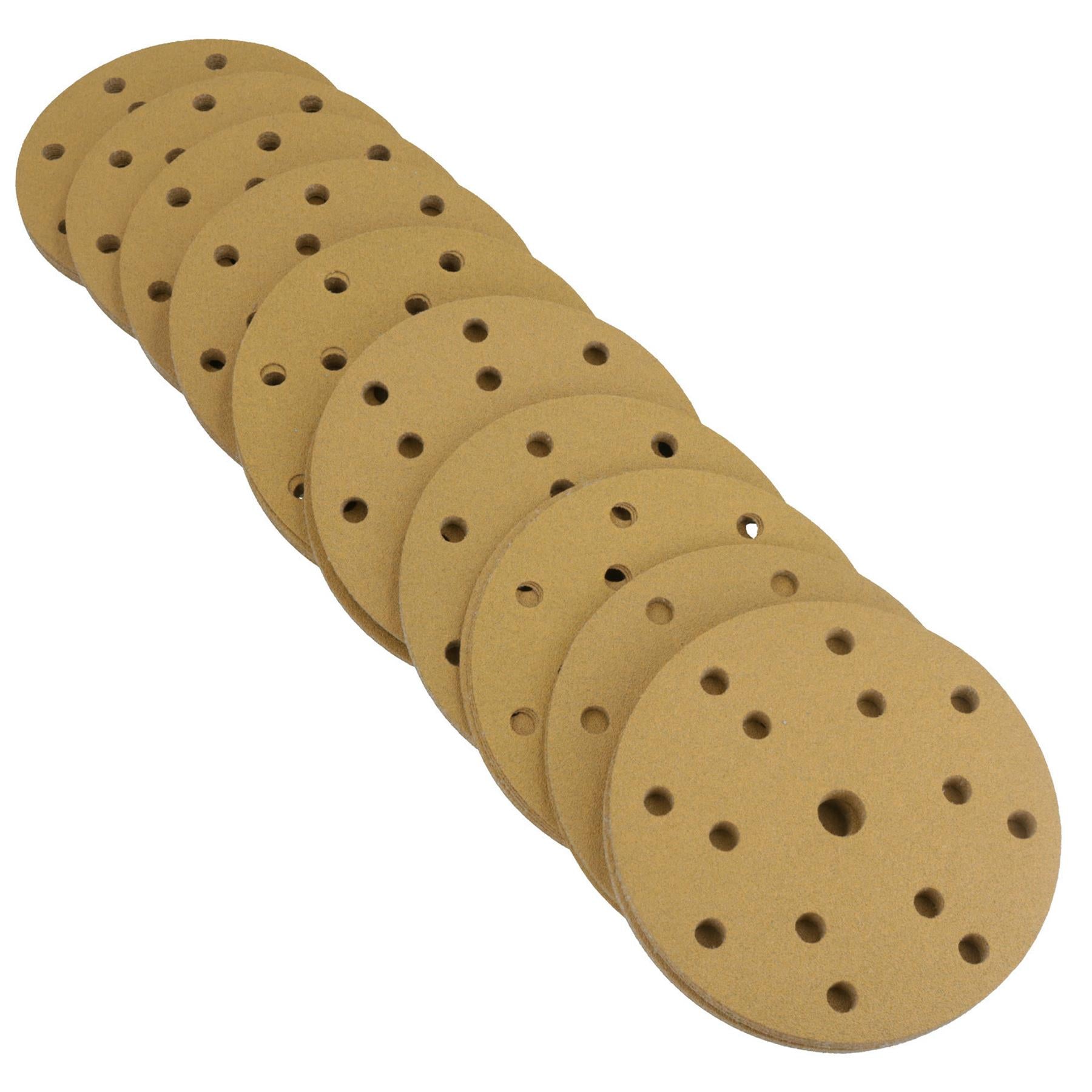 150mm Sanding Discs Aluminium Oxide Abrasive 120 Grit 15 Hole Hook + Loop