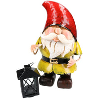 Hand Painted Metal Garden Gnome With Candle Lantern Ornament 21x20x30cm