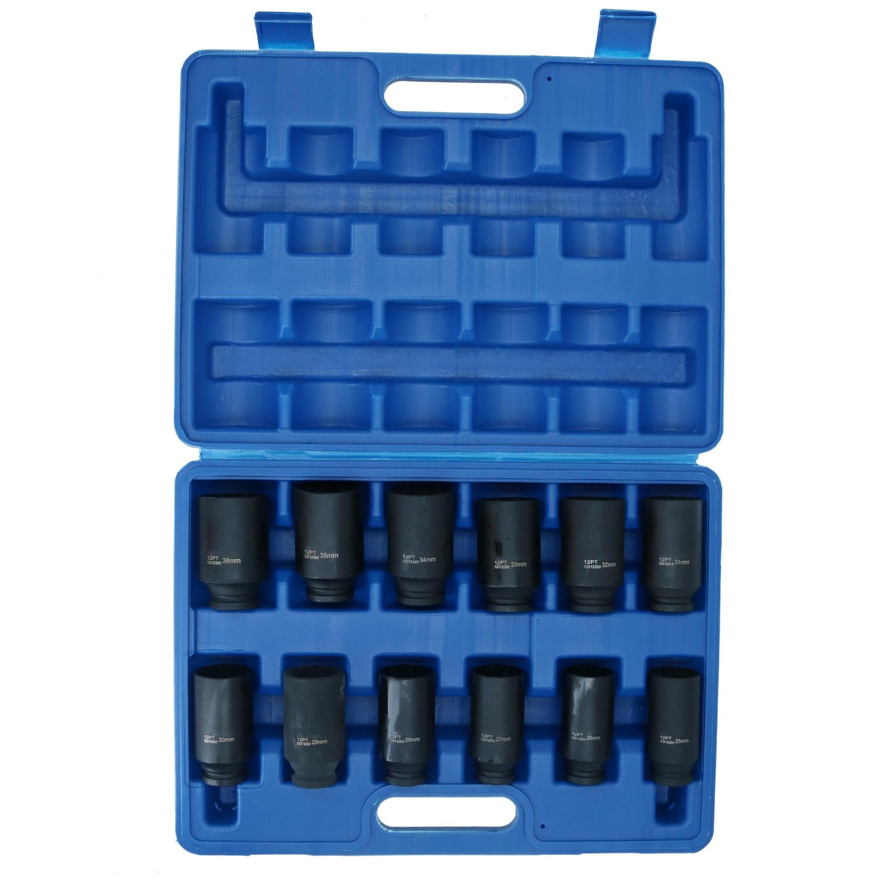 1/2in Drive Deep Metric Impact Impacted Socket Set 12 Sided 25mm – 36mm 12pc